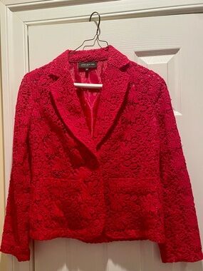 Jones New York Red Lace Appliqué Blazer